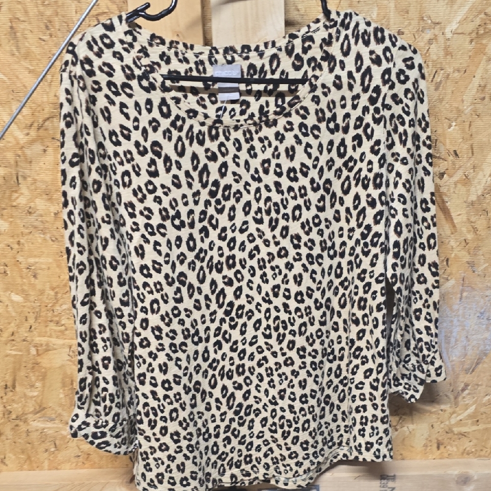 Chico's Animal Print Long Sleeve Top - Black and Cream